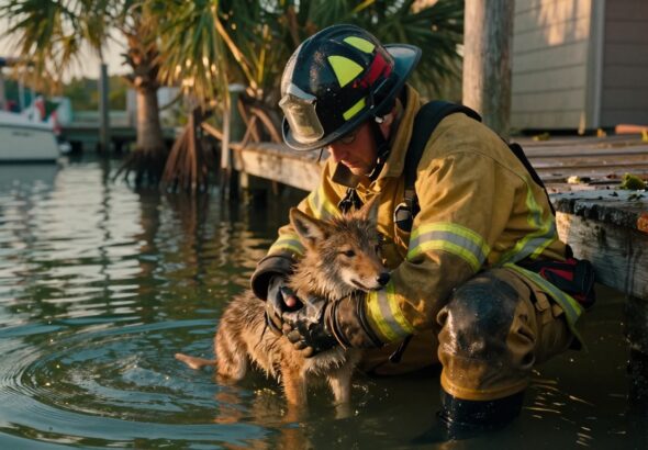 firefighter coyote rescue