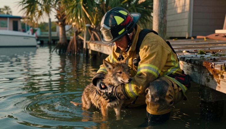 firefighter coyote rescue